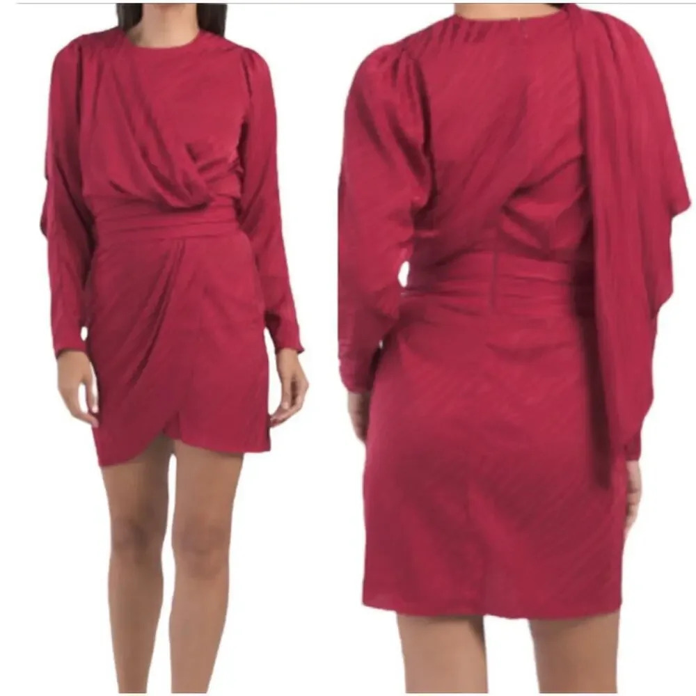 Ronny Kobo Women Size Medium Dark Red Shanaya Draped Moiré Mini Dress v6x